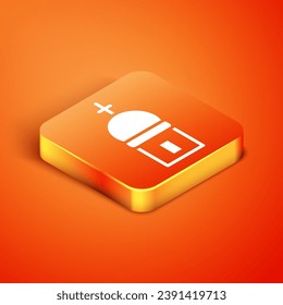 Isometric Christian church tower icon isolated on orange background. Religion of church.  Vector