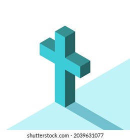 Isometric Christian cross, minimalism. Christianity, religion, spirituality, resurrection, church and salvation concept. Flat design. EPS 8 vector illustration, no transparency, no gradients