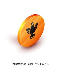 Isometric Christmas angel icon isolated on white background. Orange circle button. Vector