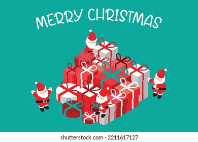 isometric Christmas banner template with Santa and Christmas gift box