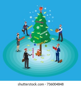 Isometric Christmas elf and happy new year, Concept Business congratulate design vector illustration.