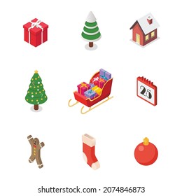 Isometric christmas icons collection. Vector illustration