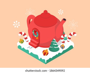 Isometric Christmas illustration. Suitable for postcards, posters, magazines etc