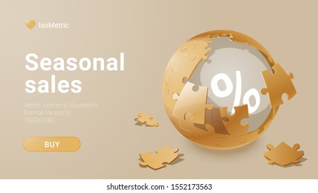 Isometric Christmas shopping banners and buttons set. Online shopping. Online sale. Christmas sale banners set with gifts and isometric design. Black Friday banner, Vector illustration