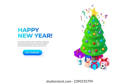 Árbol de Navidad isométrico con regalos. Isometric vector ilustración