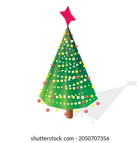 Árbol de Navidad isométrico con Estrella Roja. Ilustración vectorial. Icono 3d Aislado en blanco. Feliz Año Nuevo.