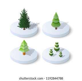 Isometric Christmas Tree Spruce Holiday Icons Set