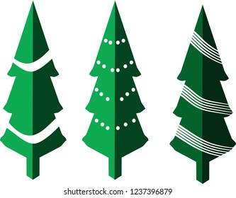 Isometric Christmas trees isolated on white background.Vector illustration.