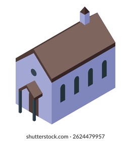 Ícone isométrico do edifício da igreja ilustrando o cristianismo e a fé