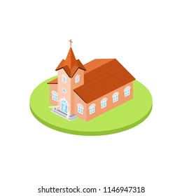 Isometric church icon. For web design and application interface, also useful for infographics. Vector illustration. Catholic Church landscape 3d.