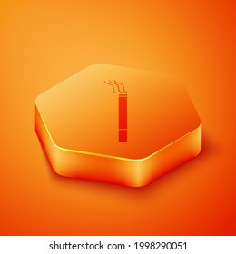 Isometric Cigarette icon isolated on orange background. Tobacco sign. Smoking symbol. Orange hexagon button. Vector Illustration