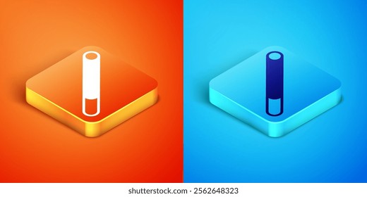 Isometric Cigarette icon isolated on orange and blue background. Tobacco sign. Smoking symbol.  Vector