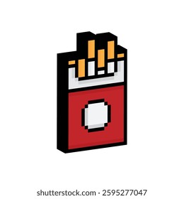 isometric cigarettes box icon 8 bit, pixel art pack of cigarettes 8 bit icon for game  logo. 