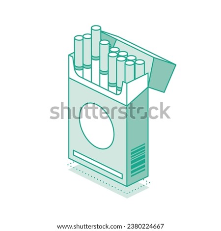 Isometric cigarettes pack isolated on white background. Vector illustration. Outline icon object. Symbol of smoking.
