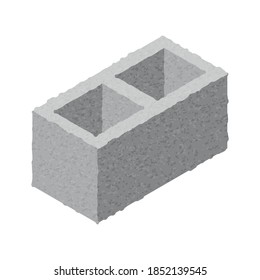 Isometric cinder block isolated on white background. Gray brick. Concrete building block icon. Construction. Flat 3d isometric vector cement block icon illustration.