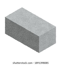 Isometric Cinder Block Isolated On White Background. Gray Brick. Concrete Building Block Icon. Construction. Flat 3d Isometric Vector Cement Block Icon Illustration.