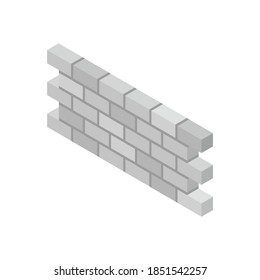 Isometric Cinder Block Wall With Cement Mortar Isolated On White Background. White Brick Wall. Grey Brick Wall. Concrete Building Blocks Cartoon Vector Icon. Cement Block Wall Icon. Construction. Flat