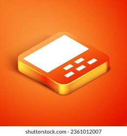 Isometric Cinema auditorium with screen and seats icon isolated on orange background.  Vector