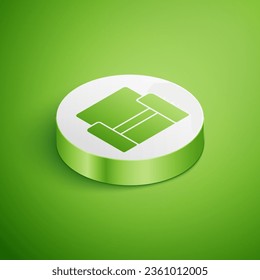 Isometric Cinema chair icon isolated on green background. White circle button. Vector