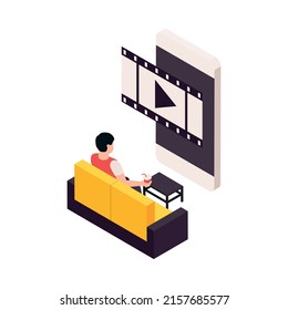 Isometric cinema composition with isolated movie industry icon on blank background vector illustration