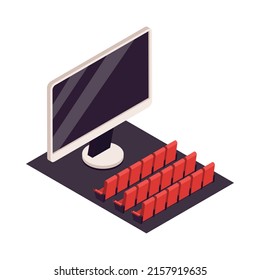 Isometric cinema composition with isolated movie industry icon on blank background vector illustration