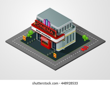 Isometric Cinema, Theater,building,vector