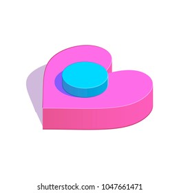 Isometric circle button on heart simple icon. the beginning of relations concept vector illustration