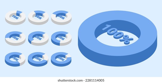 isometric circular graph chart with percentage