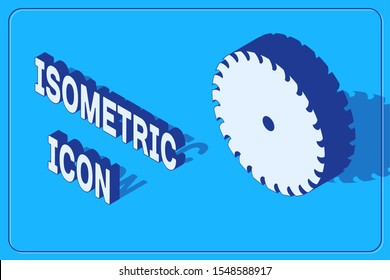 Isometric Circular saw blade icon isolated on blue background. Saw wheel.  Vector Illustration