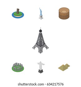 Isometric Cities Set Of England, Chile , Coliseum Vector Objects. Also Includes Pyramids, MoAI, Colosseum Elements.
