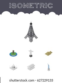Isometric Cities Set Of Rio, Chile, Athens And Other Vector Objects. Also Includes MoAI, Christ, Pyramids Elements.
