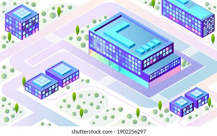 Isometric city. 3d Vector illustration. 