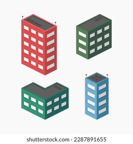 isometric city apartment office building set isolated vector flat illustration