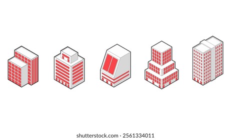 isometric city architecture cityscape urban building modern illustration. isometric line town street exterior downtown design landscape construction district house.