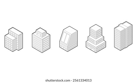 isometric city architecture cityscape urban building modern illustration. isometric line town street exterior downtown design landscape construction district house.