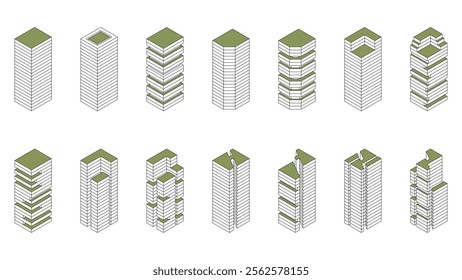 isometric city architecture cityscape urban building modern illustration. isometric line town street exterior downtown design landscape construction district house.