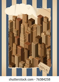 Antecedentes isométricos de la ciudad y papel decorativo.Azul