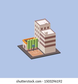 Isometric City Block with street basketball court