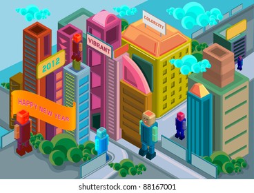 isometric city building
