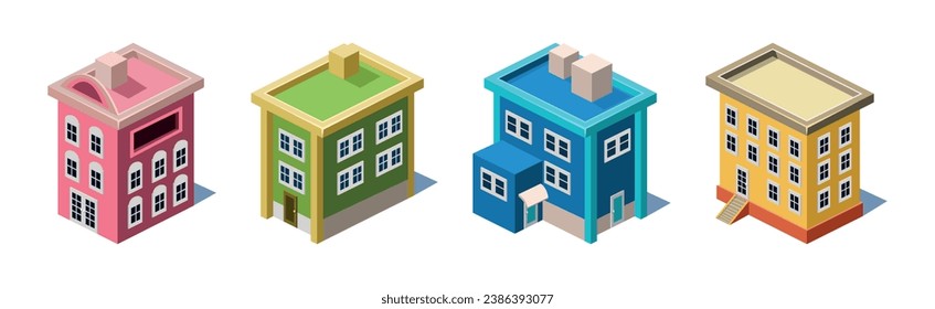 Isometric City Building and Apartment Structure Vector Set