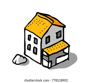 Isometric city building collection in drawing doodle style. 