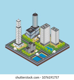 Isometric City Building Illustration