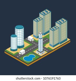 Isometric City Building Illustration