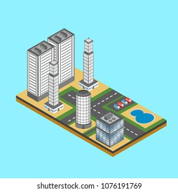 Isometric City Building Illustration