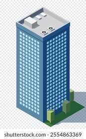 Isometric city building. Isometric modern building. Skyscraper building or business office. Vector illustration