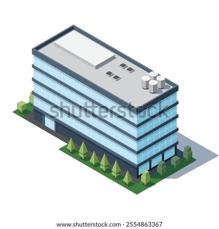Isometric city building. Isometric modern building. Skyscraper building or business office. Vector illustration