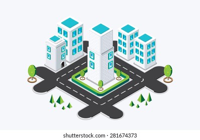 Isometric city building. vector illustration