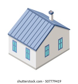Isometric city building vector. Isometry icon of city. Modern architecture, skyscraper exterior, clean city. Home and office building. Eco friendly environment. Residential estate cityscape.