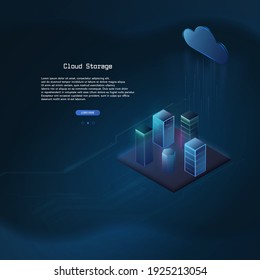 Isometric city buildings. 3D illustration. Cloud service concept
