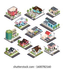 Isometric city buildings set Vector